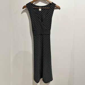 FAIRWEATHER Vintage Black and Grey Striped Vneck Tie Back‎ Y2K Midi Dress Size M